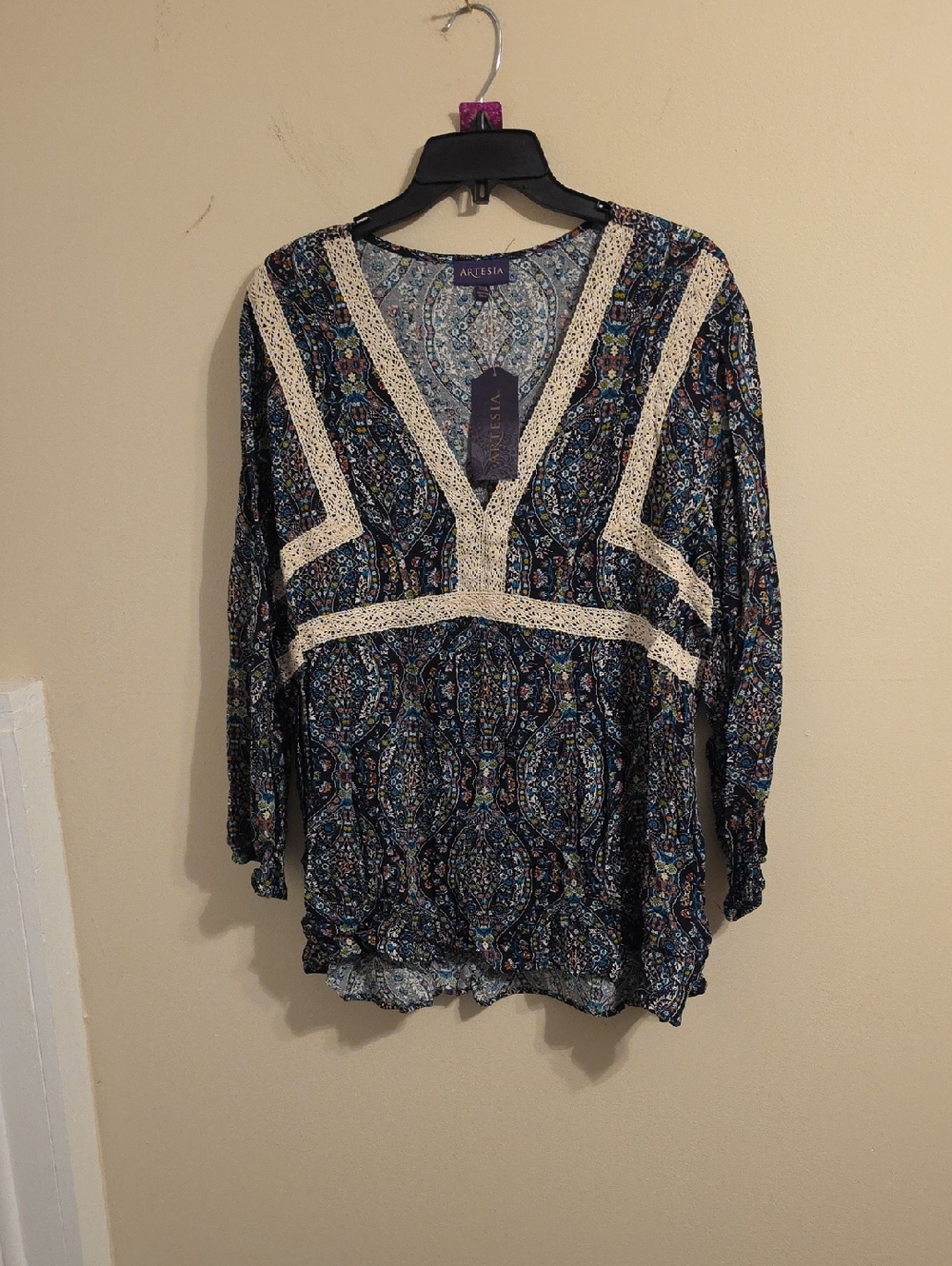 Artesia Black Floral V Neck Blouse. NWT
